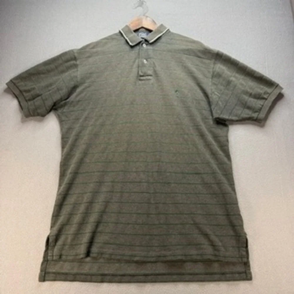 Polo Ralph Lauren Polo Shirt Striped Classic Fit Large Olive Green Cotton Pique